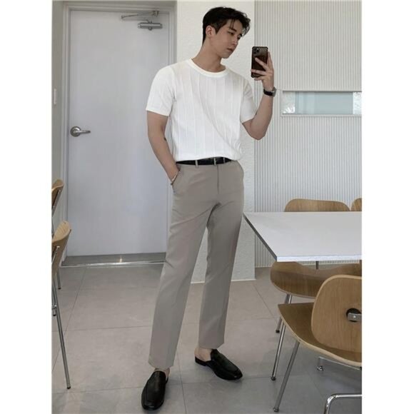 Men Solid Ribbed Knit Top, Elegant Men Shirt - Picture 7 of 9